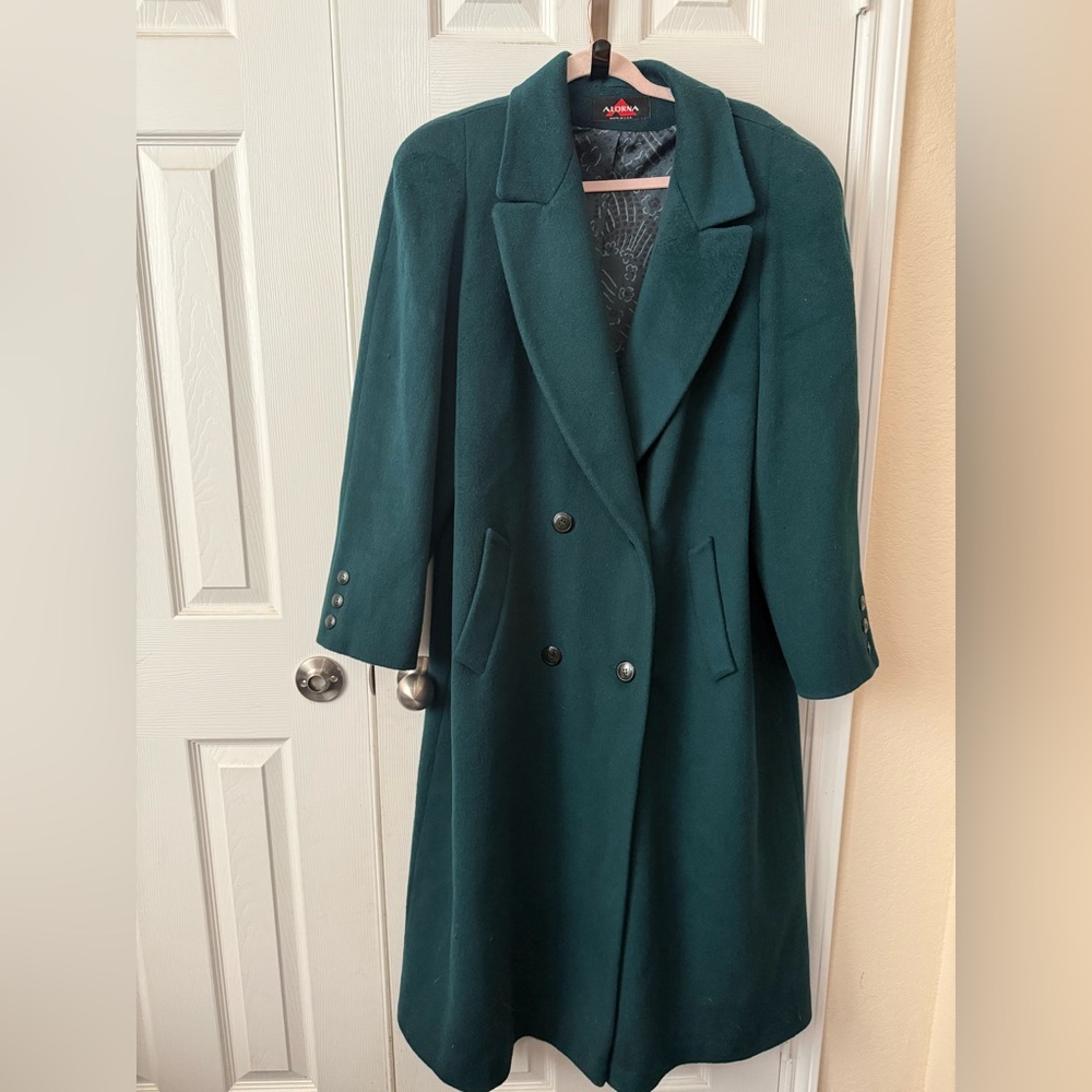 Alorna vintage dark green long wool coat, L/XL